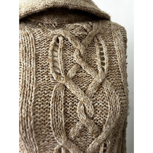Vintage Banana Republic Beige Cowl Neck Button Across Cable Knit Duster Sweater - Picture 4 of 9